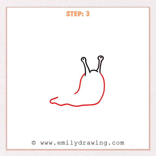 how to draw a cartoon snail - Cartoon snail sketch with a rounded body shape and a long wavy bottom line extending left, forming the crawling base.